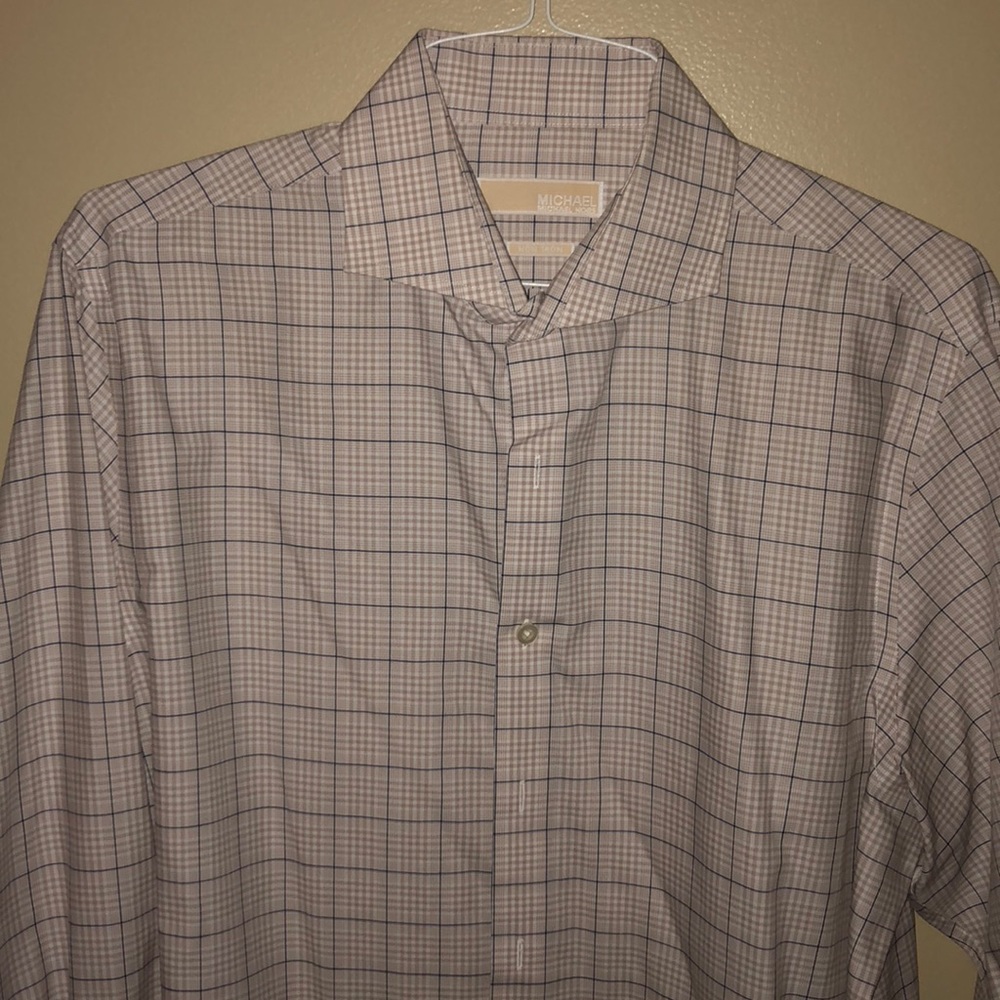 Tan/Blue Plaid Michael Kors Mens Button Up Shirt
